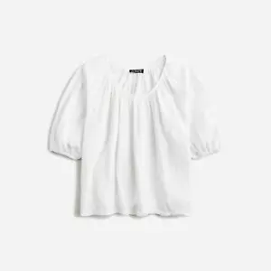 $80 JCREW SMALL Swingy puff-sleeve top cotton-linen CROPPED gauze WHITE I - Picture 1 of 4