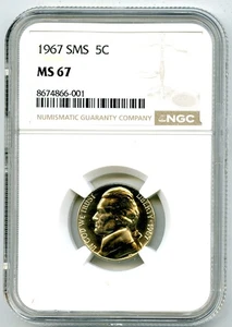 1967 SMS 5C JEFFERSON NICKEL - NGC MS67 - Picture 1 of 2