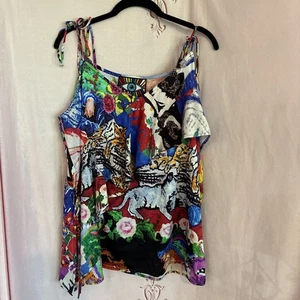 Libertine Seide bunte Spaghettiträger ärmellose Bluse illustriert Gr. X-Large - Bild 1 von 16