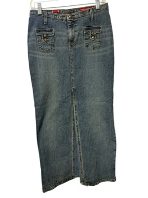 Guess Originals Denim Midi Skirt Zip Button Women's Size 28" Waist Vintage Style - Image 1 of 4