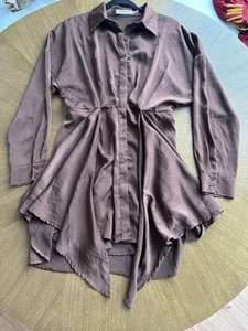 Mustard Seed Dress Large Brown Layers Draped Long Sleeve Button Up Workwear - Picture 1 of 9