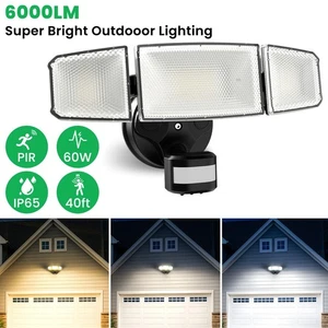 100LM/W LED Security Wall Lamp 3 Head Rotatable Black Sensor Flood Outdoor Light - Picture 1 of 19