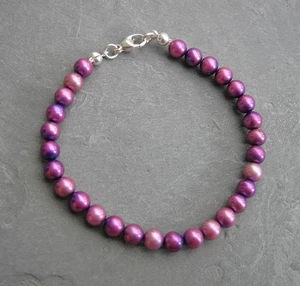 SWZ Perle Armband 19,5 cm mit 6 mm Perlen violett Karabiner 925 Silber - Bild 1 von 4