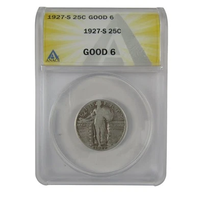 1927 S Standing Liberty Quarter G 6 ANACS Silver 25c Coin SKU:I23030 - Image 1 of 4