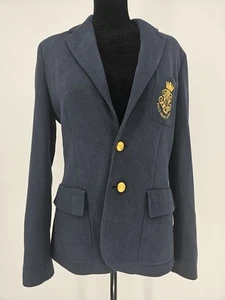 Polo Ralph Lauren Navy Blue Embroidered Crest Blazer Size 10 Academia - Picture 1 of 10