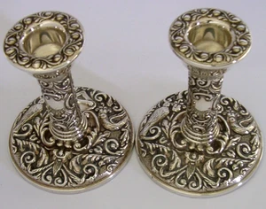 PRETTY ENGLISH STERLING SILVER GREENMAN CANDLESTICKS 1984 - Picture 1 of 12