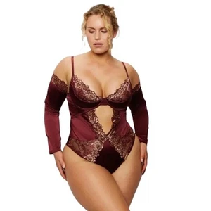 NWT! Frederick’s of Hollywood Andrina Gold Lace Burgundy Satin Teddy/Bodysuit S - Picture 1 of 9