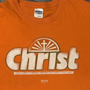 CHRIST T-Shirt Jesus Cross Quench Your Thirst L Orange John 4:14 Bible Vers FLAW - Picture 1 of 17