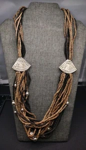 Vintage Wooden Beaded Necklace Multi Strand Hook Clasp Boho 25" Grounding Earthy - Picture 1 of 19