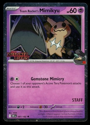 Pokemon Team Rocket's Mimikyu 087/182 Destined Rivals STAFF Prerelease Promo - Image 1 of 2