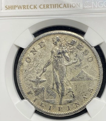 PHILLIPINES Manila Bay WWII SEA SALVAGED, WW2 Japan Shipwreck 1907 Peso Coin NGC - Image 1 of 4