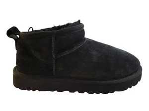 UGG Women's Classic Ultra Mini Black Suede Ankle Boots 1116109 Size 7 - Picture 1 of 8