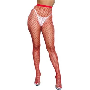 Red Diamond Net Pantyhose Oversized Fishnet Sheer Regular or Plus Size 2303 - Picture 1 of 7