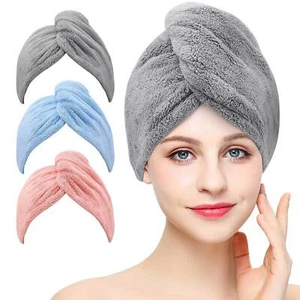Women 3PC Hair Towel Wrap Ultra Absorbent Hair Turbans for Curly Long Thick Hair - Picture 1 of 7