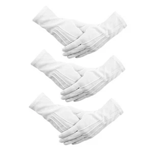 3 Pairs White Nylon Cotton Gloves Parade Gloves Formal Costume Tuxedo Style a - Picture 1 of 8