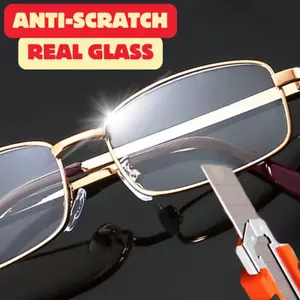 New Real Glass Lens Reading Men Women Square Full Frame Presbyopic Anti Scratch - Picture 1 of 14