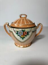 Vintage Lusterware Noritake Sugar Bowl with Lid Peach Floral Large Hand-painted