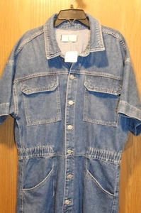 Free People Blue Denim Collared Overalls SIZE L NEW $128 - Picture 1 of 15