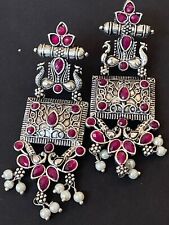 German Silver Bollywood Fancy Earrings Peacock Design Traditionally Jewelry