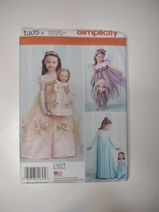 1305 motivo di cucito semplicità per bambini e costume da principessa bambola 18 pollici taglia 3-8 - Foto 1 di 8