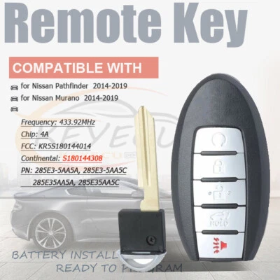 Prox key Remote Smart Key Fob for Nissan Murano Pathfinder 2014-2019 S180144308 - Image 1 of 4