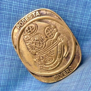 Podesta Divers Belt Buckle Ocean Cast Brass San Francisco California Vtg .QRT892 - Picture 1 of 10