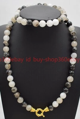 Belleza 6/8/10mm Cuarzo Negro Rutilado Piedras Preciosas Cuentas Redondas Collar Pulsera Conjunto Foto 1 de 4