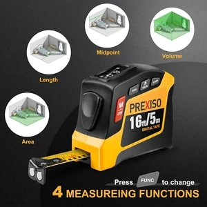 PREXISO 2-in-1 Digital Tape Measure 16Ft Rechargeable Measuring Tape Ruler Tool - Picture 1 of 7