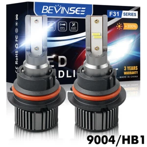 Bevinsee 9004 HB1 LED Headlight Bulbs Hi/Low Beam 6000LM 6000K Bright Lights 50W - Picture 1 of 12