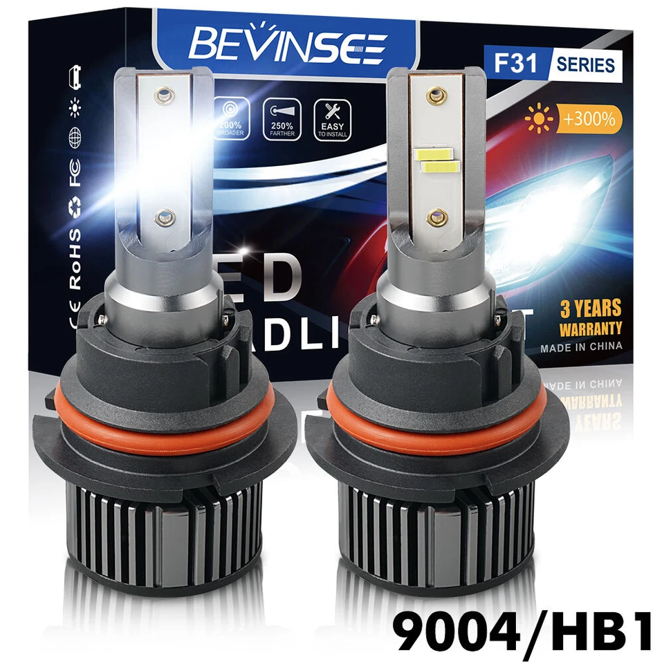 Bevinsee 9004 HB1 LED Headlight Bulbs Hi/Low Beam 6000LM 6000K Bright Lights 50W - Image 1 of 4