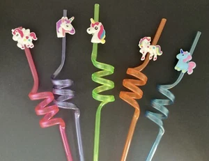 Unicorn_Reusable Twisty Drinking Straws_Kids Birthday Party_10 Pieces - Picture 1 of 4
