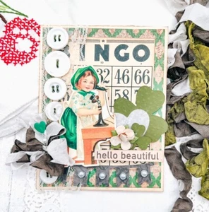 Handmade Vintage Retro HELLO BEAUTIFUL Patrick's Day Collage Greeting Card - Picture 1 of 2