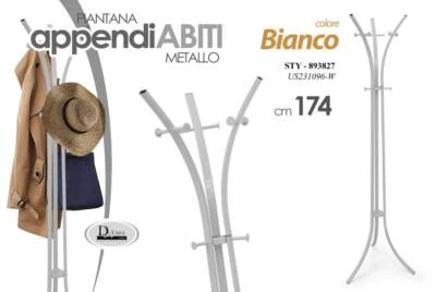 Attaccapanni Appendiabiti Piantana PORTA ABITI Metallo MODERNO BIANCO 174*42CM - Immagine 1 di 4