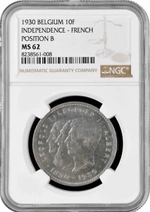 Belgium 10 francs 1930 French - Pos B, NGC MS62, "Independence" - Picture 1 of 2