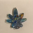 u.s. handcrafted Blue Marijuana pot leaf glass pendant