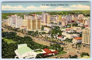 POSTAL DE LINO VINTAGE SKYLINE AERIAL VIEW DC-244 MIAMI FLORIDA FL 1940-50 - Imagen 1 de 2