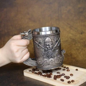Viking Longship Norse Tankard Mug 550ml Retro Water Cup Drinking Mug Best Gifts - Picture 1 of 11