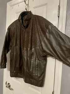 Vintage Comint Genuine Leather Animal Print Brown 80s Jacket Womens Medium - Picture 1 of 16
