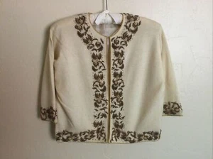 Vintage/Antik Creme Perlen Pullover, Harilela’s Handmade In Hong Kong, XS-S - Bild 1 von 13