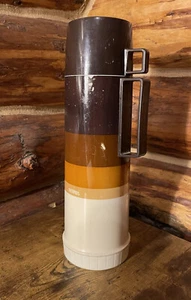 Thermos Vintage Retro Aladdin Mug Gradient Orange Brown Stripes - 13.5” Tall - Picture 1 of 6