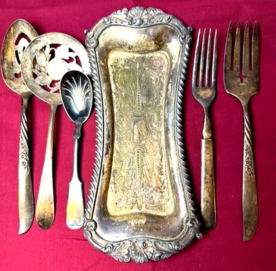 Lote de servir vintage plateado Rogers Oneida Intl Pairpoint + bandeja Foto 1 de 4