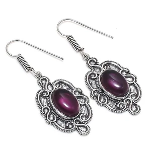 Afrikanischer Amethyst ovale Form Edelstein Ohrring handgefertigt Geschenk Sc... - Bild 1 von 7