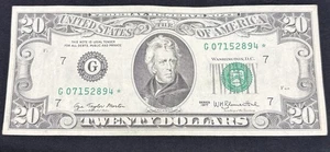 1977 $20 Twenty Dollar Star Note Serial G 07152894 * - Picture 1 of 2