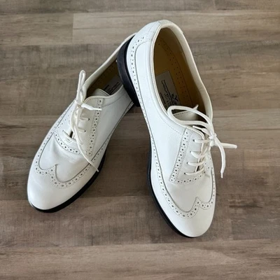 Tênis de golfe Walter couro branco genuíno ponta das asas tamanho 7.5 NOVO - Imagem 1 de 4