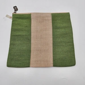The Royal Standard Brand Natural Linen Zipper Cosmetic Bag Green Stripes NWT - Picture 1 of 6