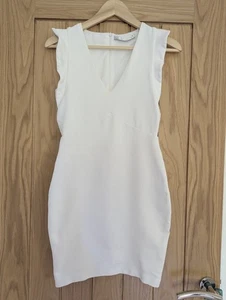 Zara White Bodycon Dress Women Summer, Size M Deep V Neck - Picture 1 of 10