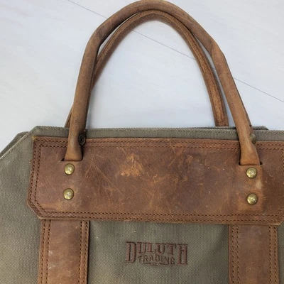 Duluth Trading Co Canvas Leather Log Carrier Tote Bag Heavy Duty - Image 1 of 4