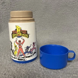 Vintage Aladdin Mighty Morphin Power Rangers Thermoskanne 8 Unzen weiß/blau Tasse 1994 - Bild 1 von 8