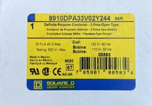 Square D DefInite Purpose Contactor - 3 Pole-Open Type 8910DPA33V02Y244 Geniune - Picture 1 of 1