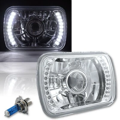 1-7X6 White LED Halo Projector Halogen Crystal Headlight Angel Eye Light H4 Bulb - Image 1 of 4